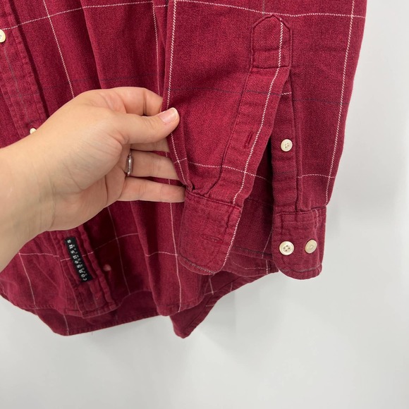 Vintage Shacket Flannel Red Tan Plaid Button Down Cozy Long Sleeve Men's Large T - Picture 6 of 7